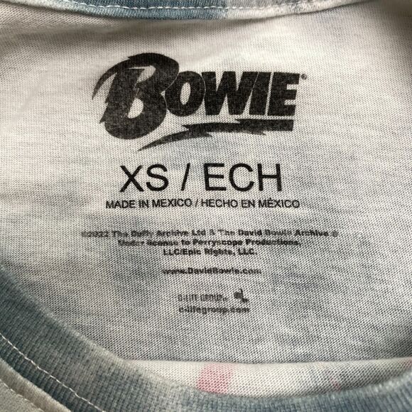 David Bowie Vintage Style Graphic Tie-Dye Cropped T-Shirt Womens XS Aladdin Sane - Picture 3 of 10
